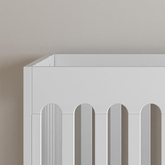 Foundations Boutique Folding Mini Baby Crib - Compact, Portable, Wooden Hotel Crib, Foldable Compact Cribs for Baby & Toddlers - Includes 3" Foam Mattress - White