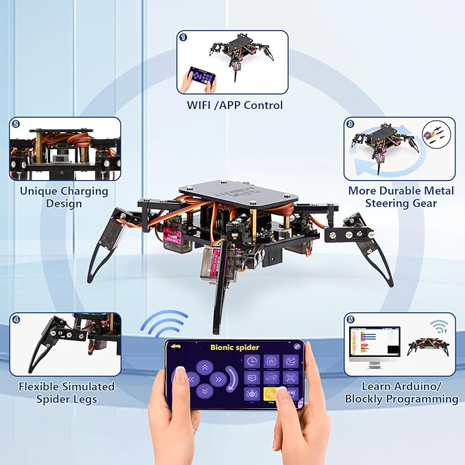 ACEBOTT STEM Robotics Science Kits for Adults, ESP8266 Spider Robot Building Kit, App Remote Control, Walking Crawling Fun Educational Toy for 12 + Year Old Boys, Girls, Teens, Adults Unique Gifts