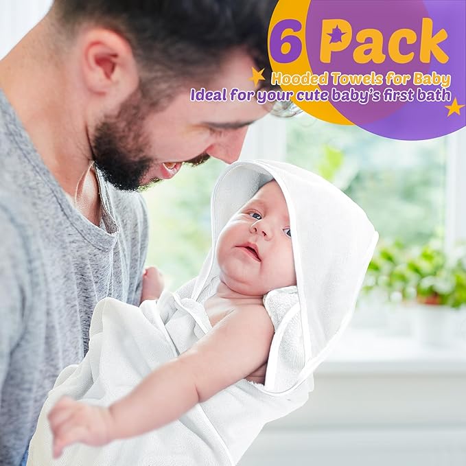 Chumia 6 Pack Baby Bath Towel Coral Fleece Soft Absorbent Newborn Hooded Towel for Kid 30 x 30 Inch Toddler Bath Blanket for Babies Infant Shower Gift(Rich Color)