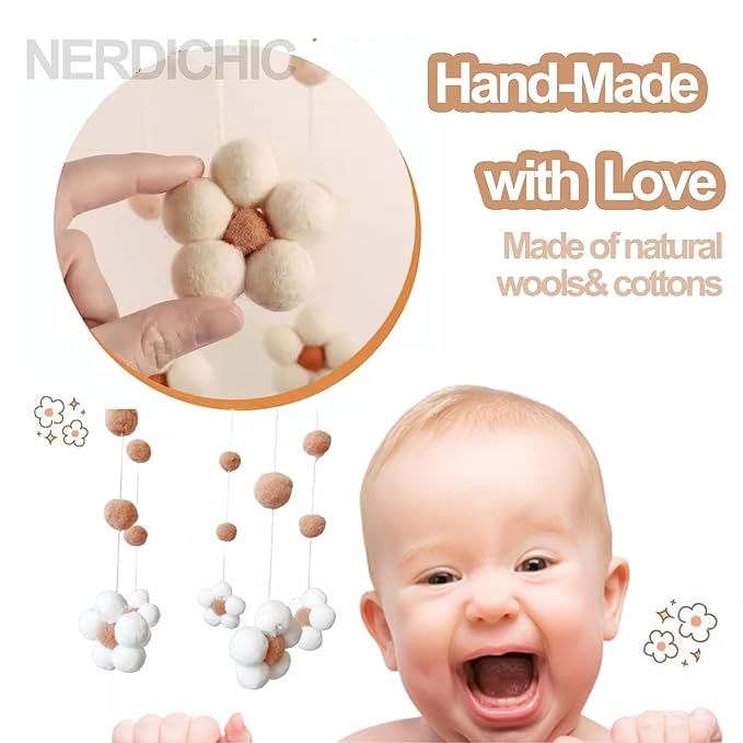 Baby Crib Mobile for Boys Girls, Boho Nursery Decor Mobile for Bassinet, Gender Neutral Mobile Crib Accessories for Infant Bedroom Hanging - Felt Daisy Flower Mobiles Newborn Gift