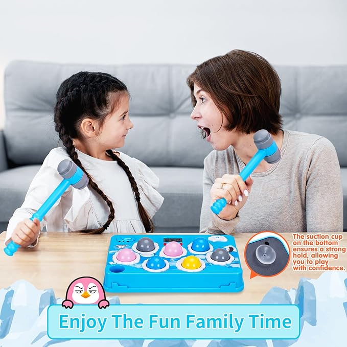 FS Pounding Toys, Penguin Pounding Game for Toddler, Interactive Music Toys for Kids Ages 3-5 Years Old Boys and Girls, Game Toy with 2 Hammers, 36 Levels