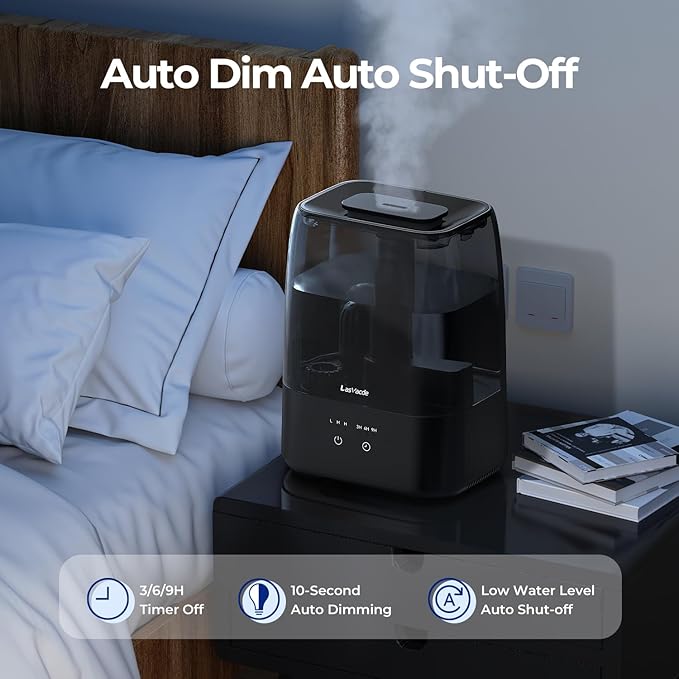 Top Fill Humidifiers for Bedroom, 4.0L Tank Cool Mist Humidifiers for Large Room, 40H Runtime, 28dB Quiet Ultrasonic Air Humidifier for Home, Plants with 9H Timer, Aroma Tray