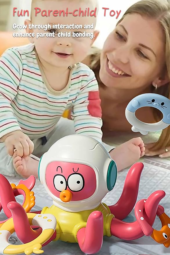 Octopus Ring Toss Bath Toy, Bathtub Ring Toss Game Interactive Sensory Toy with 5 Rings-Octopus, Crab, Pufferfish, Seal and Manta Ray