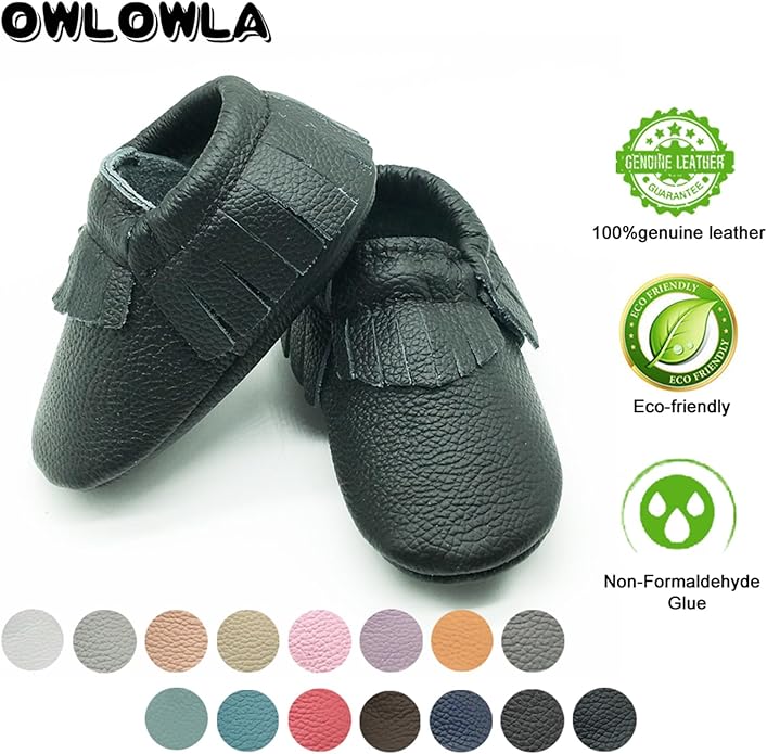 OWLOWLA Baby Moccasins Soft Sole Leather Baby Shoes Infant Toddler Pre-Walker Shoes Baby Boy Girl