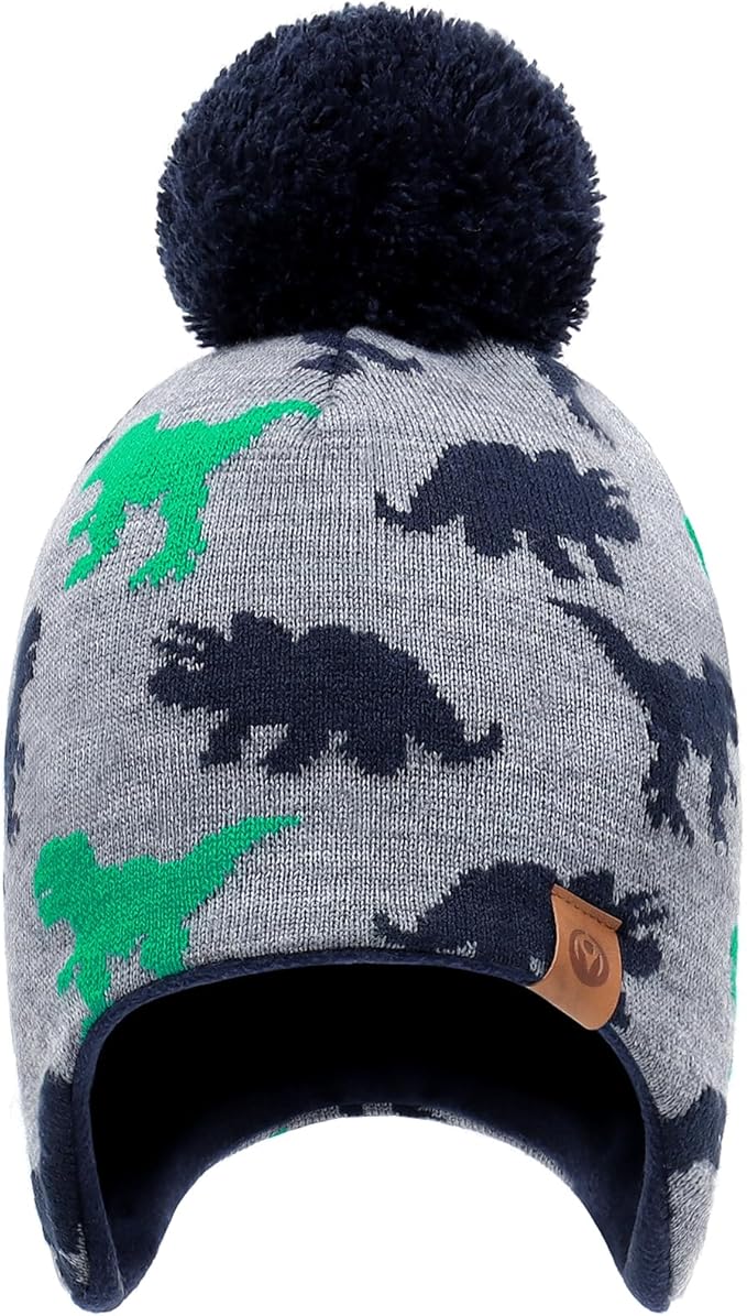 Duoyeree Kids Beanie Hat for Boys Girls Pom-pom Kint Hats Cozy Lining Winter Skull Cap