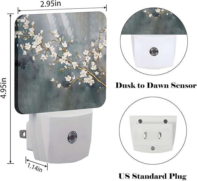 Pure White Flower Night Light,Plug-in Nightlights Auto Sensor Night Lamp Dusk to Dawn Lamp Home Decor for Nursery Children Girls Boys