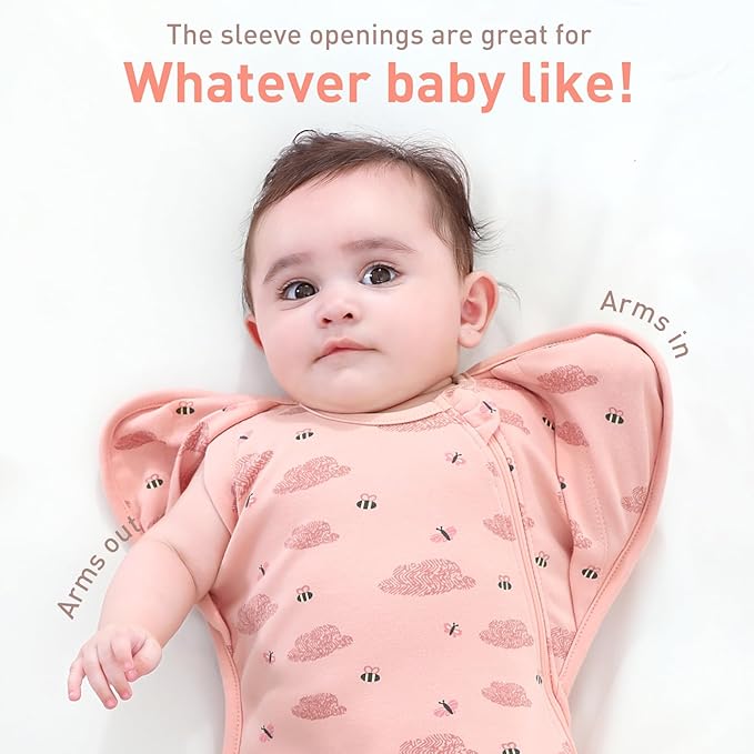 Premium Soft Cotton Swaddle Blanket Sleep Sack Arms Up Design 2 Packs 3-6 Months, Hands Up 3-Way Transitions to Arms-Free Wearable Sleeping Sack Bag for Baby Boys Girls Snug Fit Calms Startle Reflex