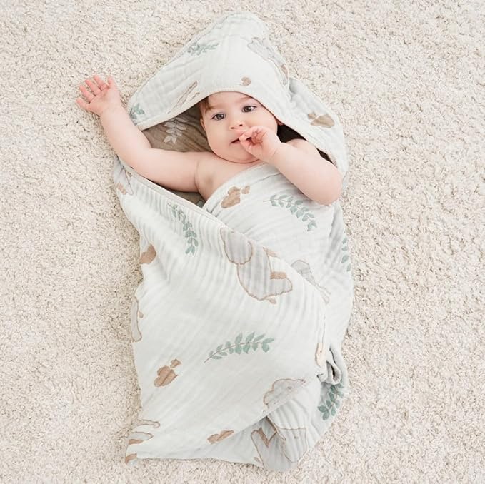 Ultra-Soft Muslin Baby Hooded Towel - 32 x 32 Inches, Ideal for Bath & Beach, Suitable for Both Boys & Girls from Newborns to Toddlers