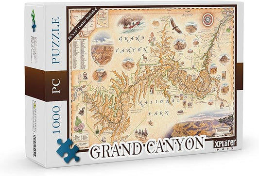 Grand Canyon National Park Cardboard Jigsaw Puzzle - 1000 Pieces, Hand-Illustrated - Educational, Family Activity, Ages 7+, Includes Poster - 25.4 x 19.8