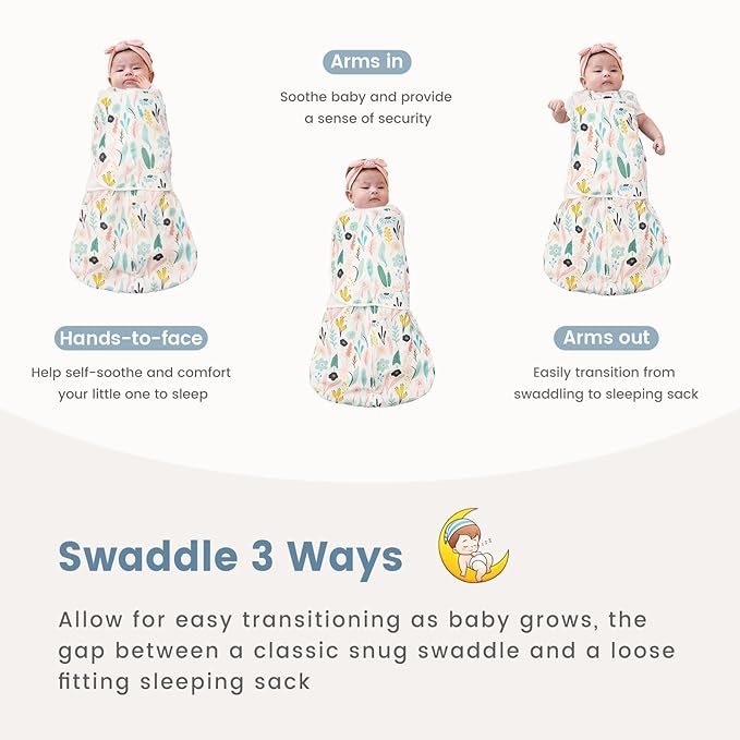 ZIGJOY Sleep Sack Swaddle 1.0 Tog Baby Wearable Blanket 100% Cotton Baby Swaddle Blanket for Newborns 6-12 Months Green&Tropical Rainforest