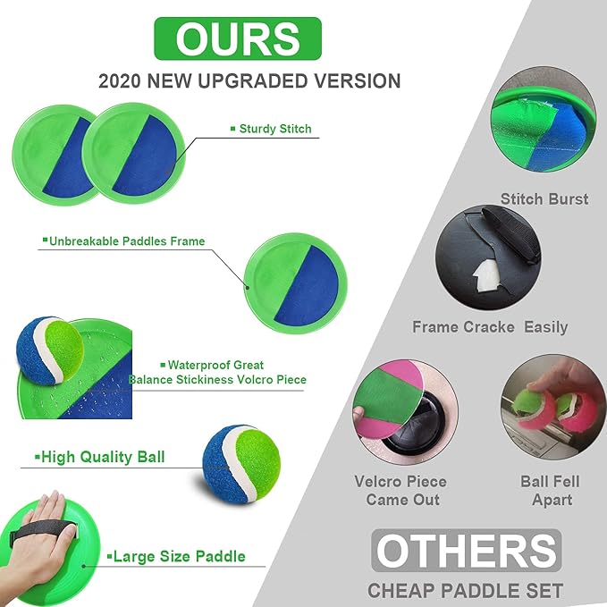 Jalunth Ball Catch Set Games Toss Paddle - Pool Beach Toys Back Yard Outdoor Games Backyard Throw Sticky Set Age 3 4 5 6 7 8 9 10 11 12 Years Old Boys Girls Kids Adults Family Easter Gifts Azure