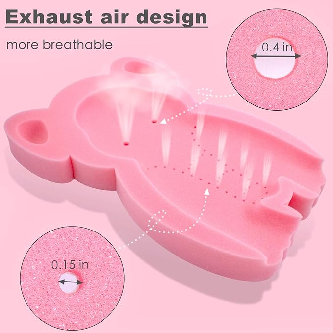 Soft Infant Bath Sponge Elephant Baby Bath Mat Newborn Comfy Foam Skid-Proof Cushion (Pink 1Set)