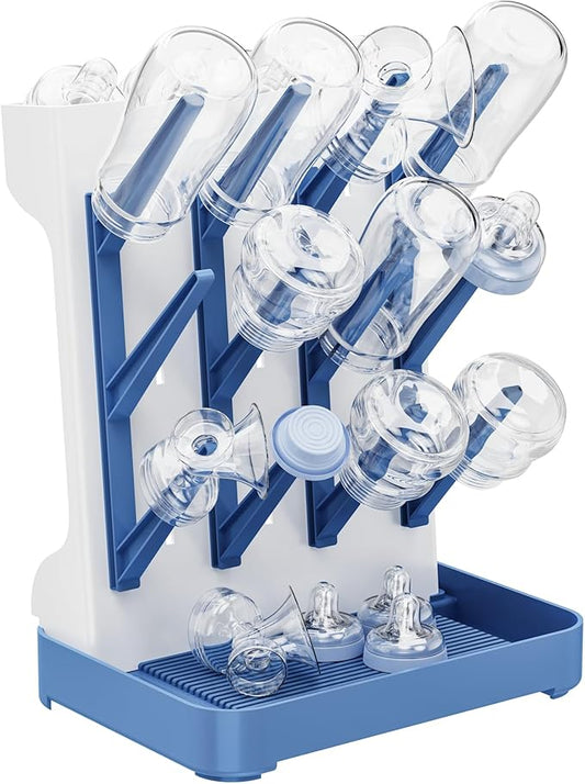 Baby Bottle Drying Rack, Baby Bottle Organizer for Countertop, Bottle Holder for Baby- Space Saving Standing Drying Rack for Baby Bottles and Brushes Part Cleaning (Blue)