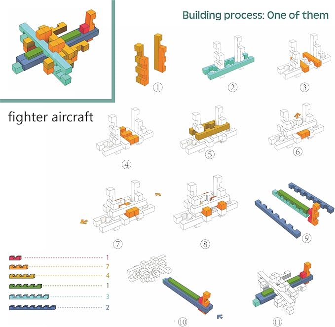 15 in 1 Educational Wooden Building Blocks - Mortise and Tenon Assembled into 15+ Various Shapes, STEM Toys Gift for Kids and Classroom, DIY Building Toys for Ages 5+ Teens Adults - 42 Pcs