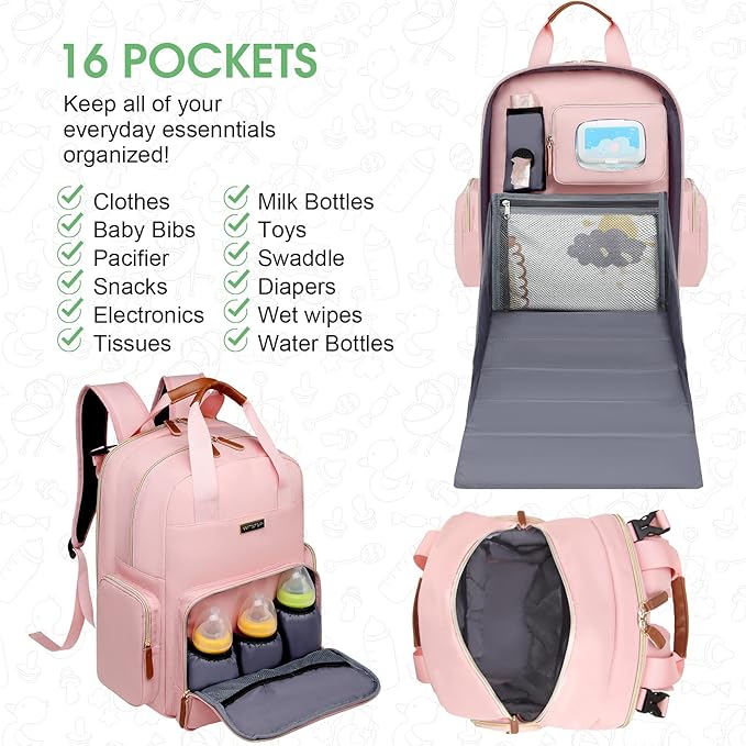 Diaper Bag Backpack with Changing Station, Baby Diaper Bag Organizer for Moms Dads Large Baby Changing Bags