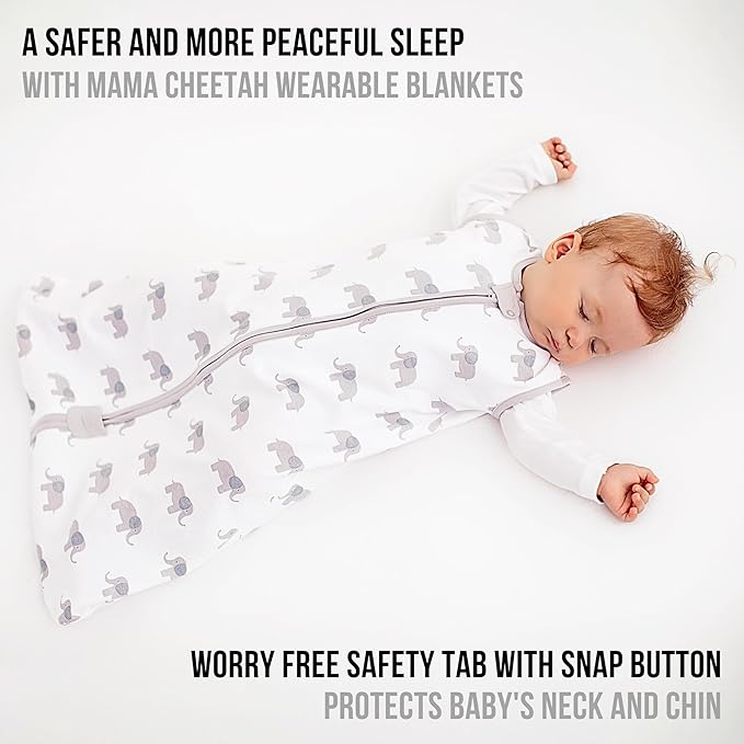Mama Cheetah Baby Sleep Sack 0.5 TOG, Organic Cotton Baby Wearable Blanket with Two-Way Zipper, Swaddle Transition Baby Sleeping Bag for Newborn Infant Toddler Boy Girl, 0-6 Months