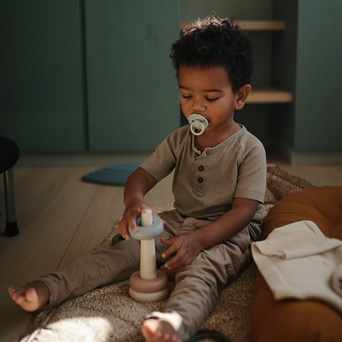 FRIGG Daisy SilkySoft Silicone Baby Pacifier | Made in Denmark | BPA-Free (Seafoam/Cream, 0-6 Months)