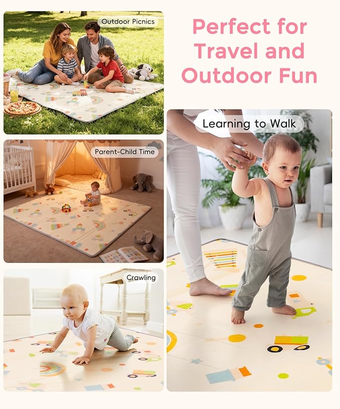 Play Mat for Babies 79x71 | 0.8Inch Thick Foldable Baby Foam Playmat | Waterproof Playmat for Toddler Crawling | Reversible XPE Large Floor Playroom Mat Kids