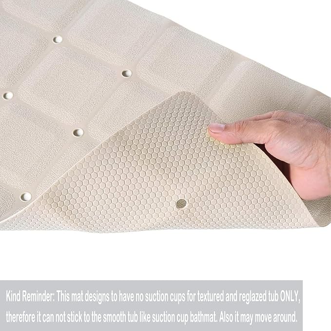 Foldable Non Slip Silicon Bath Mat Bathtub mat no Suction Cups for Textured Tub and Reglazed Tub(Foldable-Beige, 28-inch x 14-inch)