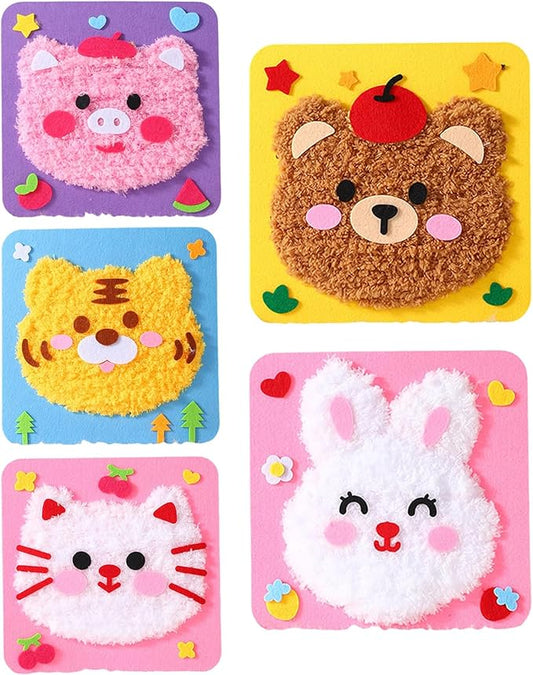 First Sewing Kit for Beginner Kids Arts & Crafts, 5 Easy DIY Embroidery Projects Animal Dolls Set, Gift for Girls, Boys, Learn to Sew