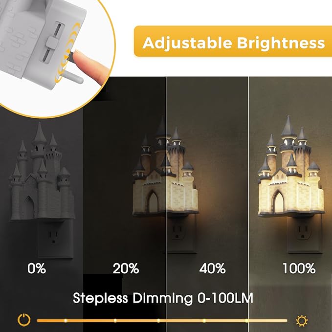 L LOHAS LED 3D Castle Night Lights Plug into Wall, Night Light for Kids, Built-in Dusk to Dawn Sensor, Dimmable Night Light for Kids Room Bedroom Bathroom Hallway, 3000K Soft White