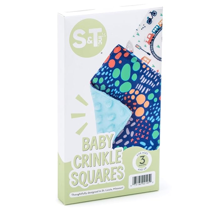 S&T INC. Crinkle Squares Baby Toys, 6 Inch x 6 Inch, City Dots, 2 Pack