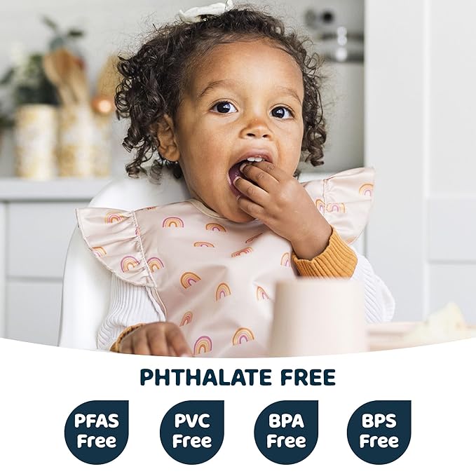 Tiny Twinkle Short Sleeve Apron Baby & Toddler Bib for Girls – Waterproof, Mess-Proof Bibs for Eating & Feeding, Machine Washable,Perfect Holiday Gift (Boho Rainbow, 2-4Y)