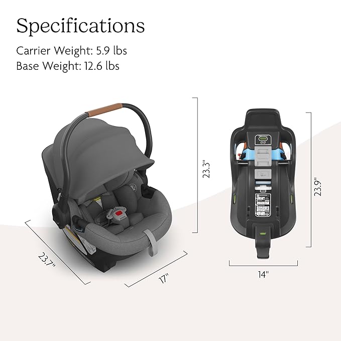UPPAbaby Aria Lightweight Infant Car Seat/Just Under 6 lbs for Easy Portability/Base with Load Leg + Infant Insert Included/Direct Stroller Attachment/Greyson (Charcoal Mélange/Saddle Leather)