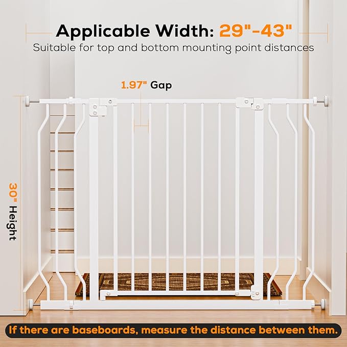 Baby Gate for Stairs, Baby Safety Essentials, Auto Close Gate for Doorways, Easy Install Pressure Mounted Dog Gate Indoor, Pet Gates for Dogs, White