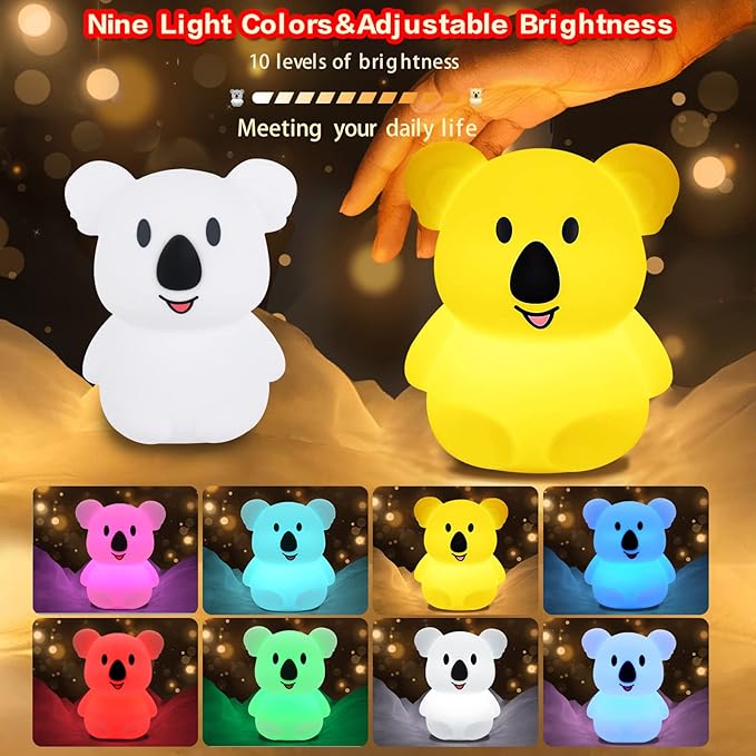 WHA&DARREN Large Koala Night Light for Kids,Cute Baby Lamp, Silicone Bedside Lamp,Portable Night Light for Kids Room, Rechargeable Animal Lights for Girls and Boys