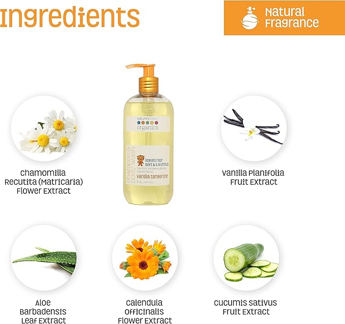 Nature's Baby 3-in-1 Shampoo/Body/Face Wash - Formulated for Problem and Sensitive Skin - No Sulfate or Artificial Fragrances - Tear Free - Vanilla Tangerine, 16 oz, 2 Pack