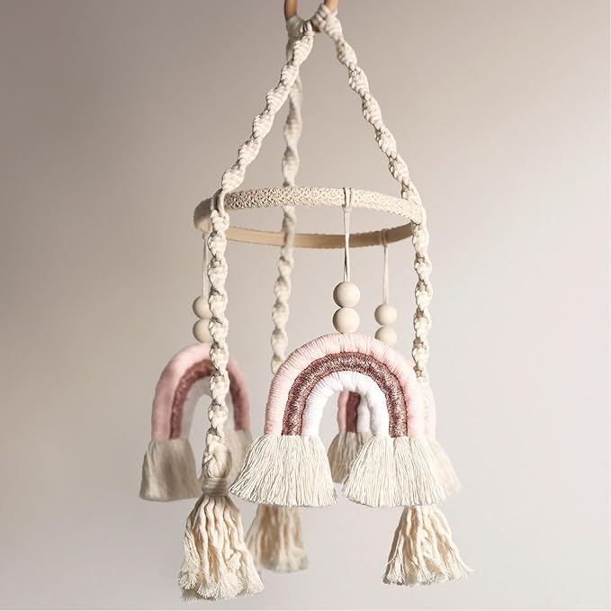 Baby Mobile for Crib - Rainbow Baby Mobile - Crib Mobile for Girls - Boho Crib Mobile - Boho Nursery Decor - Mobile for Bassinet, Pack N Play - Pink