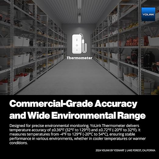 YoLink Smart Wireless Thermometer, Wide Temp Range for Freezer, Fridge, Green House, Pet Cage, App, Emails, Text/SMS alerts, up to 5 Years Battery Life- Hub Included