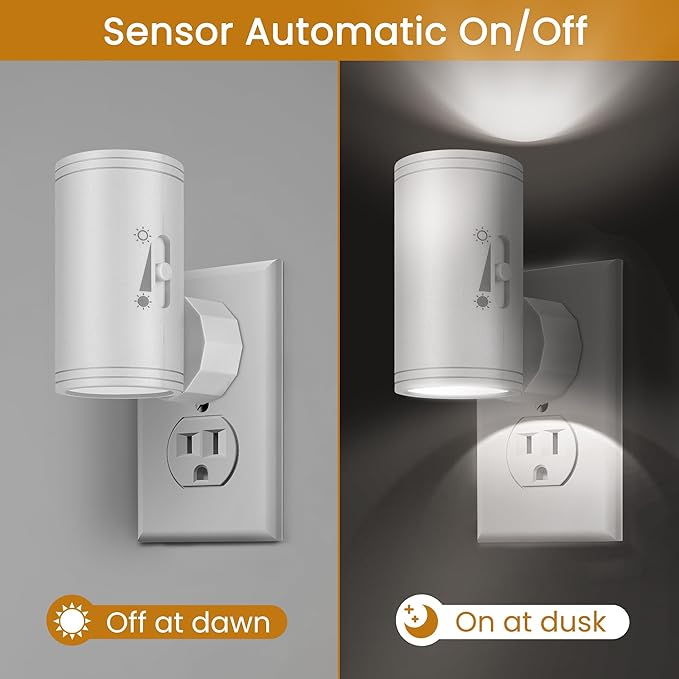 Dimmable LED Night Light Plug into Wall - Adjustable Rotating Lamp with Light Sensor, Auto On/Off from Dusk to Dawn for Bedroom, Hallway, Bathroom 2-Pack