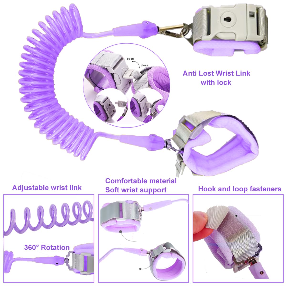 Anti Lost Toddler Harness - Butterfly Baby Leash and Wrist Link with Lock, Child walking Harness Assistant for Girls, Cute Traction Safety Leash for Kids, Holiday Travel Christmas Gift, Purple