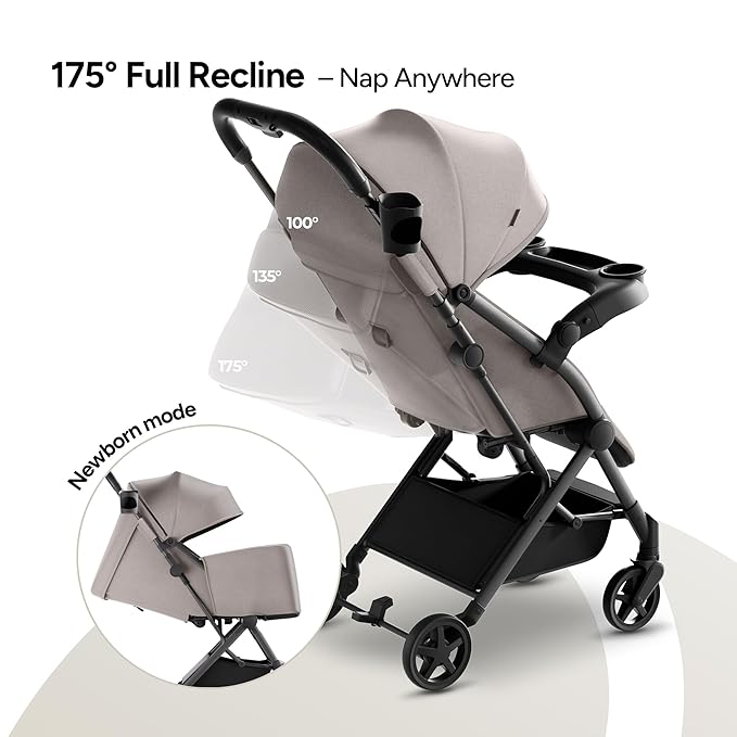 Mompush Lithe V2 Lightweight Travel Stroller, Compact Foldable Baby Stroller with Travel Bag, One-Hand Fold Stroller, Snack Tray, Mechanical Recline Seat, Airplane-Ready, Organizer & Rain Cover