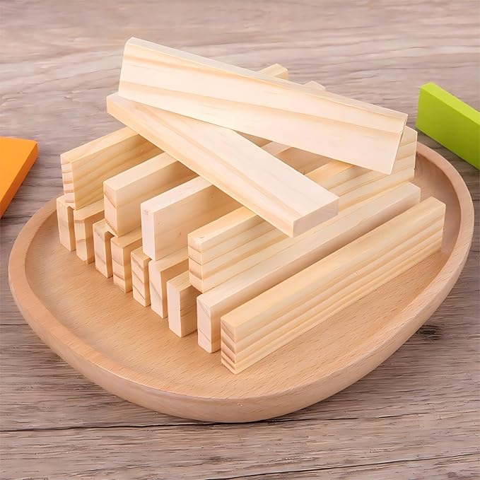 300pcs Open Ended Wooden Building Blocks for Kids 6.6lb, Natural Pine Rectangular Wood Building Toys，Construction Toys for Toddlers, STEM Building Set,Birthday Gift for Ages 3-8 (S 4.7"-Wood Color)