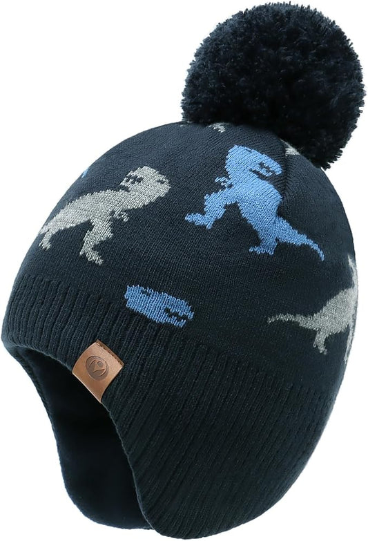 Duoyeree Kids Beanie Hat for Boys Girls Pom-pom Kint Hats Cozy Lining Winter Skull Cap