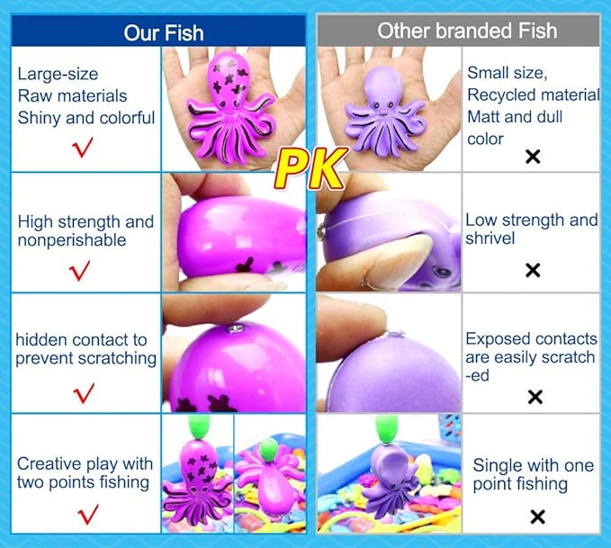 Magnetic Fishing Game 45 PC Ocean Sea Floating Fish Colorful Animals with Net Portable Storage Bag | Kiddie Pool Bathtub Game for Age 3 4 5 6 Year Kids Toddler(XX-Large Set)