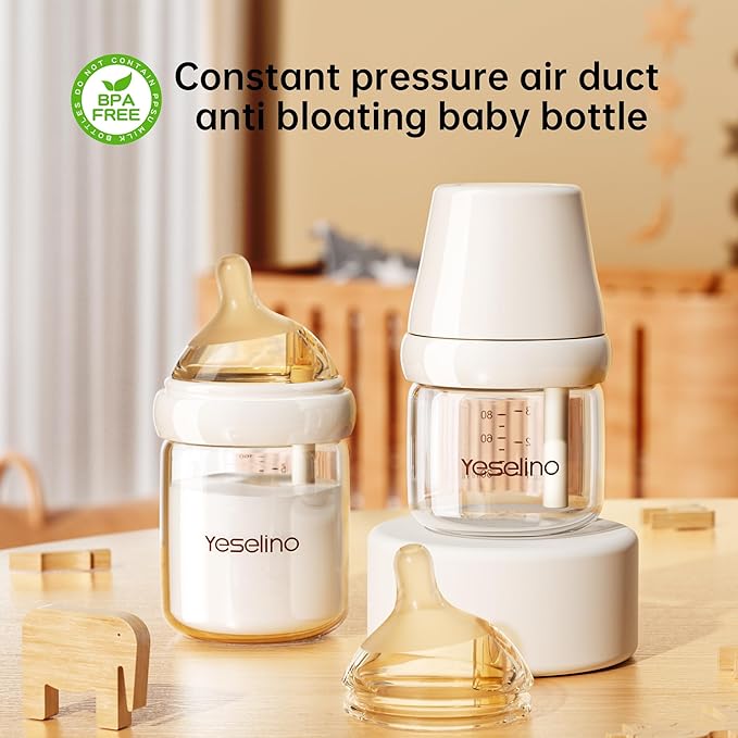 Natural Nursing Glass Baby Bottle - with Anti-Colic Vent System - BPA-Free, 2.7 oz/80ml with Slow Flow Nipple, 0-6 Months, 2 Pack (Includes 4pcs Nipples)