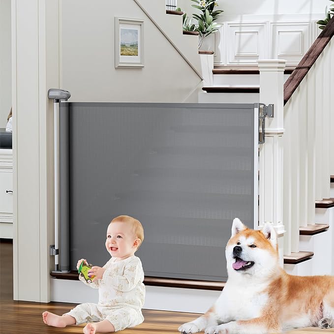 PRObebi Retractable Baby & Dog Gate - Extends to 72" Wide, 34" Tall, for Stairs, Doorways, Hallways & Outdoor Use