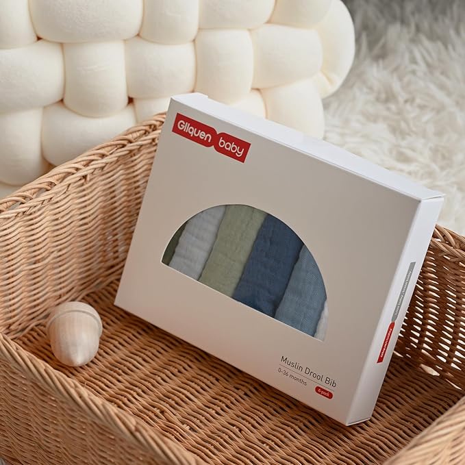 GLLQUEN BABY Muslin Drool Bibs for Boys Girls 6 Pack, Adjustable Baby Bibs for Drooling and Teething, Soft Cotton Baby Bandana Bib for Newborn Feeding Essentials (Green)