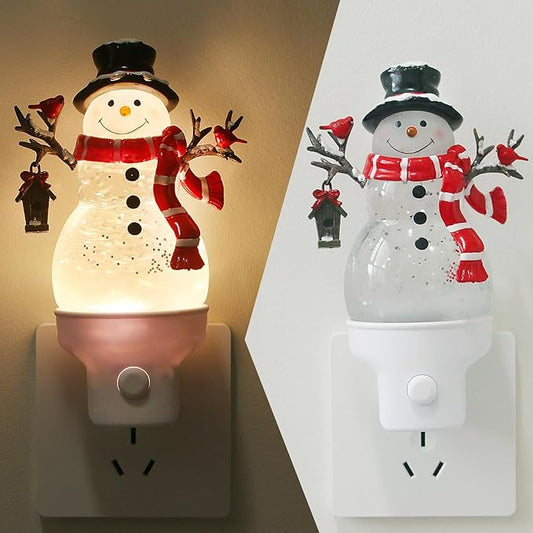 Christmas Snowman Night Light Plug into Wall Water Swirling Glitter USB Portable Christmas Decorative Night Light Decoration for Kids Adults Bedroom Kitchen Living Room Holiday Decor (Snowman)