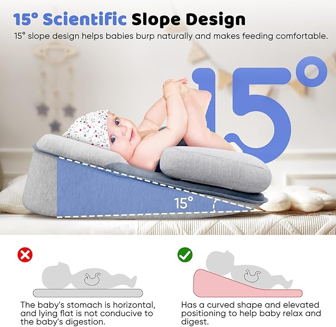 Reflux Pillow for Baby, Feeding Support Pillow, Anti Reflux Newborn Feeding Pillow, Baby Wedge Pillow for Newborn,Adjustable Wedge Lounger Pillow for Reducing Spit-Up