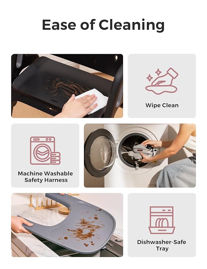 Momcozy DinerPal Wooden High Chair for Babies, Toddlers & Adults Up to 308 Lbs, Convertible Baby Highchair with Food-Grade Tray, Dishwasher-Safe, Adjustable & Ergonomic, Midnight Black