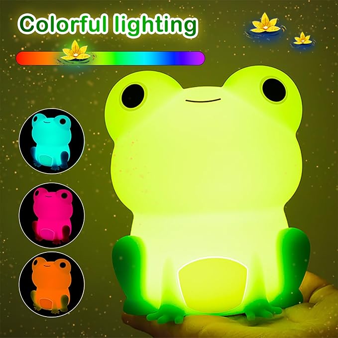 Cute Frog Night Light for Kids, Color Changeable Soft Silicone Sleeping Night Lamp for Nursery, Dimmable Timer Rechargeable Colorful Baby's Light Room Decor Children Gifts
