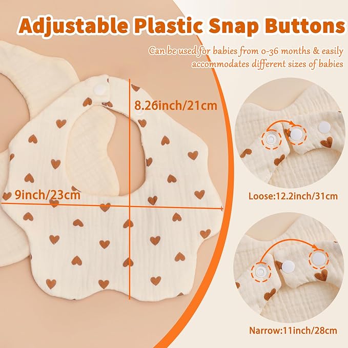EllieHouse Baby Bibs for Girls Boys 8 Pack Muslin Drool Teeth Drooling Teething Bibs Muslin Cotton for Toddler Infant