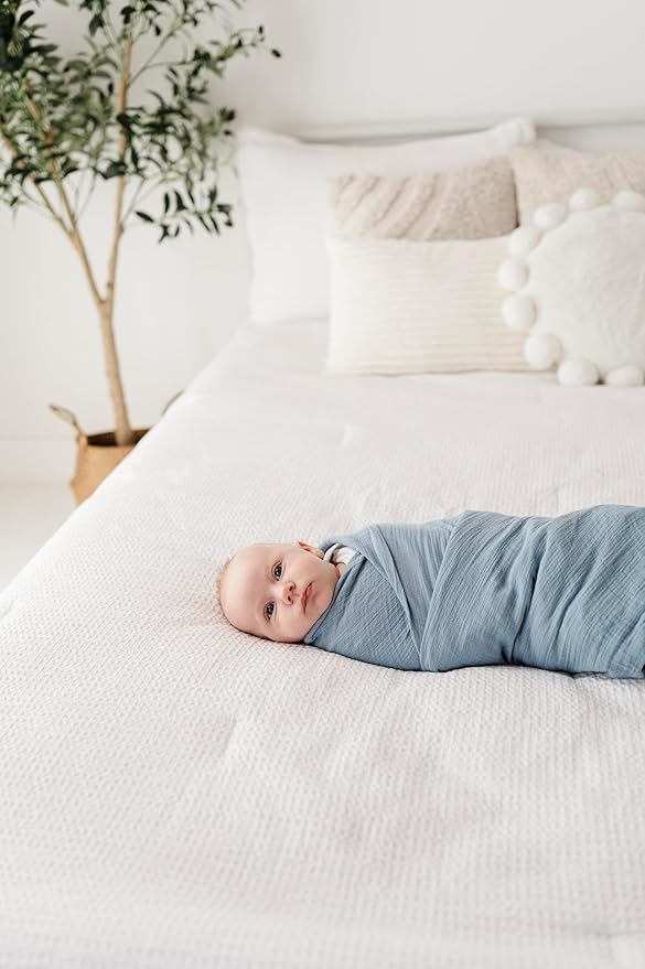 Ely's & Co. Muslin Swaddle Blanket 3-Pack for Baby Boy— 100% Cotton Muslin Extra-Large Swaddle Blankets (47”x 47”) Blue Bluebell