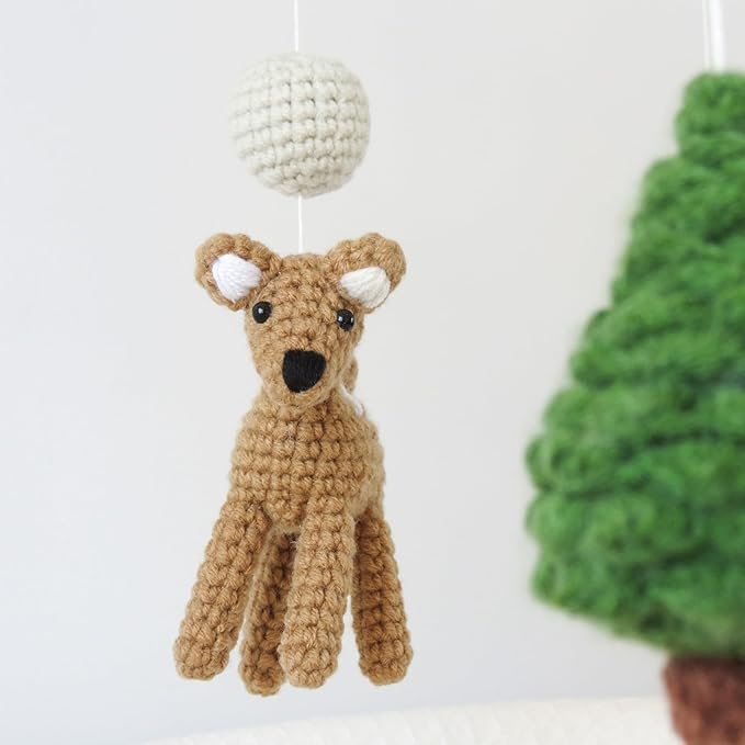 Woodland Mobile for Crib Forest Baby Crib Mobile for Boys Girls Crocheted Animals Baby Mobile for Crib