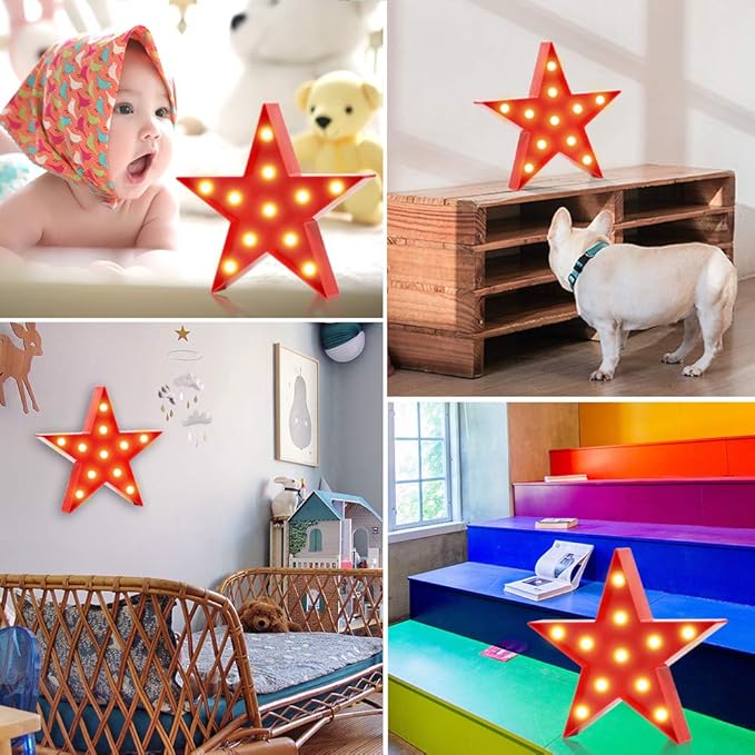 LED Marquee Star Signs Night Lights, Battery Operated Star Shaped Desk Table Lamp for Kids, Baby, Child, Girl Gift, Nursery Room, Wall Decor-Star(Red)